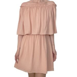 Halston Heritage Peack Pink Silk Off shoulder Flounce Ruffle Mini dress 6